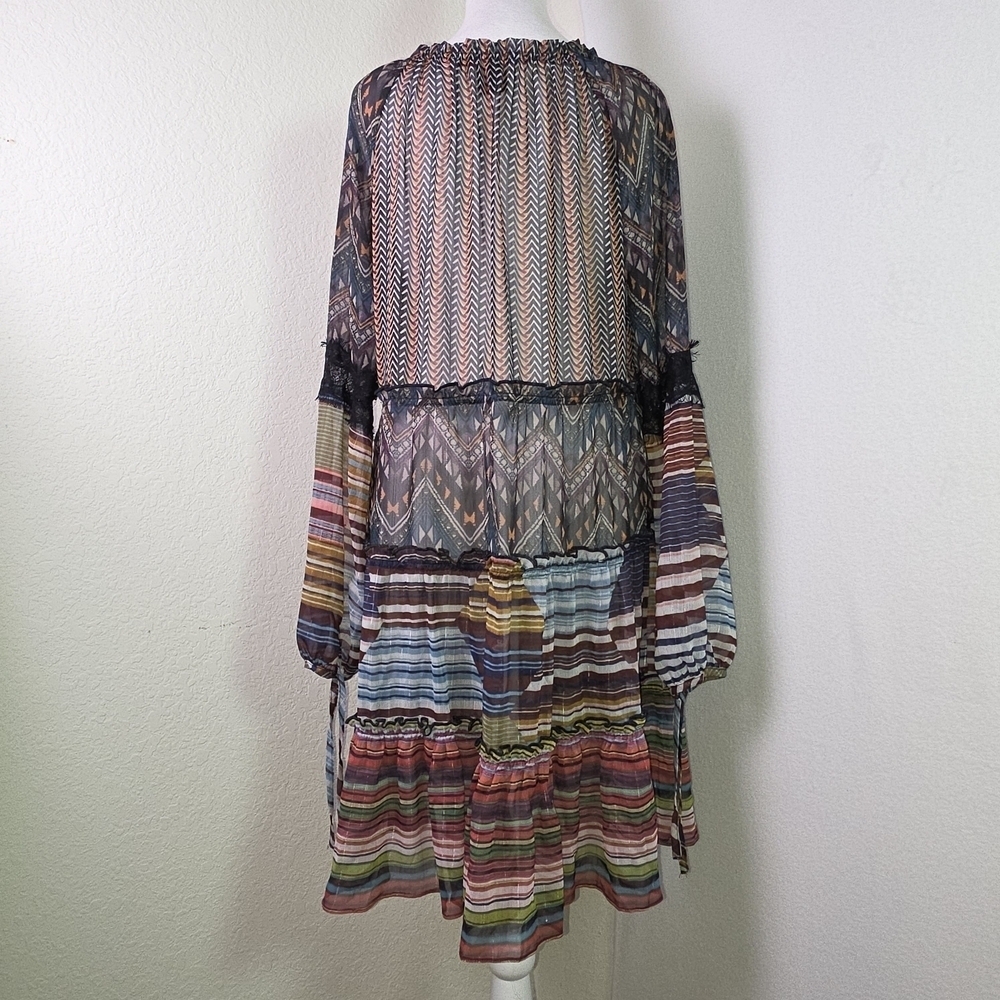 Desigual Multicolor Boho Patchwork Tiered Sheer Dress Size 42 (M/L) - Picture 5 of 11
